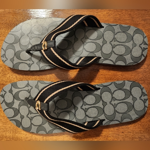Coach Shoes Coach Zoe Flip Flops Black With Gold Accents Poshmark